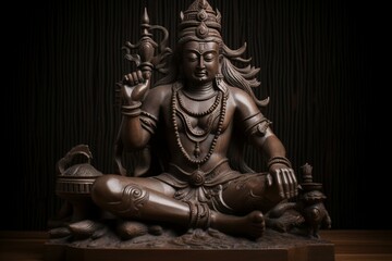 Hindu god Shiva sculpture sitting in meditation. Generative AI - obrazy, fototapety, plakaty