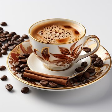Cup Hot Aromatic Coffee On White Background, Illustrations Images