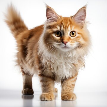 Cute Cat Walk On White Background, Illustrations Images