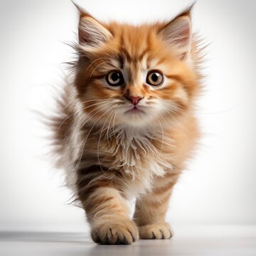 Cute Cat Walk On White Background, Illustrations Images