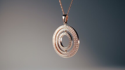 Elegant gold pendant with three rings of urkachen sparkling stones on a gradient background.