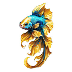 Obraz premium Betta fish blue gold color design illustration on a transparent background