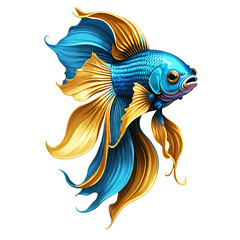 Betta fish blue gold color design illustration on a transparent background