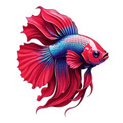 Fototapeta premium Betta fish blue red color design illustration on a transparent background