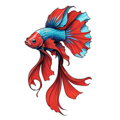 Obraz premium Betta fish blue red color design illustration on a transparent background