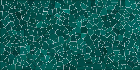 Quartz Dark mint and teal Broken Stained Glass Background with white lines. Voronoi diagram background. Seamless pattern with 3d shapes vector Vintage Quartz surface white for bathroom or kitchen	