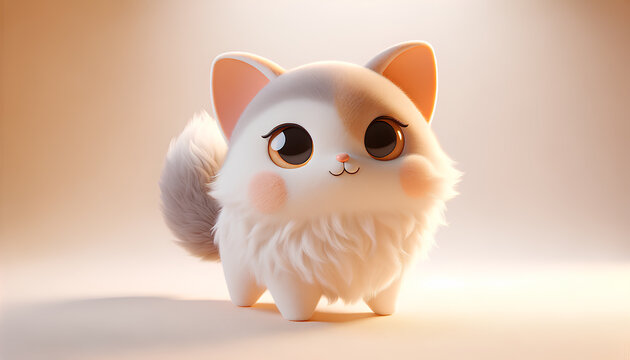 A wide image featuring a 3D rendering of a cat character. The cat should be stylized, with a charming and whimsical appearance, Generative AI