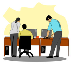 Employee discussion in office room
