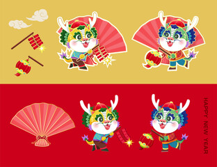 CNY Cartoon Dragon element set