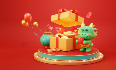 3D adorable CNY dragon backdrop
