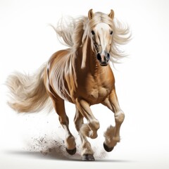 Obraz na płótnie Canvas Palomino Horse Long Mane Run Free On White Background, Illustrations Images