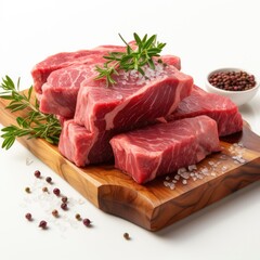 Pieces Raw Beef Steaks Knife Spice On White Background, Illustrations Images