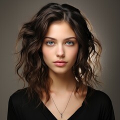 Naklejka premium Portrait Beautiful Young Woman Natural Makeup On White Background, Illustrations Images