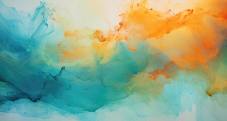 Fototapeta na wymiar abstract colorful painting with turquoise and orange colors, in the style of ebru sidar, atmospheric clouds, uhd image, desertwave, abstraction-création, cai guo-qiang, serene visuals