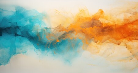 abstract colorful painting with turquoise and orange colors, in the style of ebru sidar, atmospheric clouds, uhd image, desertwave, abstraction-création, cai guo-qiang, serene visuals - obrazy, fototapety, plakaty