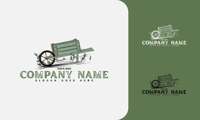 Cart vehicle traditional logo design, farming wagon wood, cart wood rustic, traditional cart design. - obrazy, fototapety, plakaty