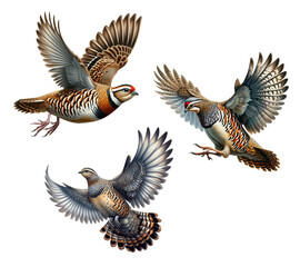 A set of Rock Partridges flying on a transparent background
 - obrazy, fototapety, plakaty