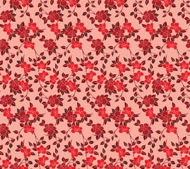 Japanese Red Flower Leaf Branch Vector Seamless Pattern