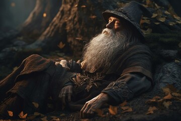 A wizard finally resting after a long day of battle. Generative AI