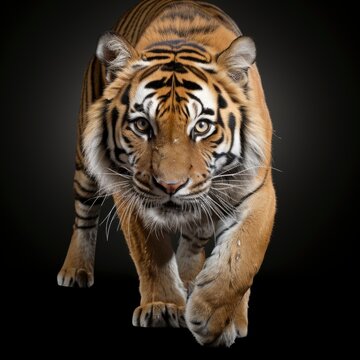 Tiger Prowling Approaching Looking Camera Isolated On White Background, Illustrations Images