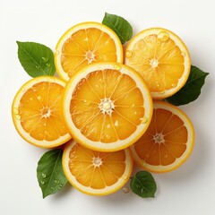 Top View Fresh Orange Fruit Sliced On White Background, Illustrations Images