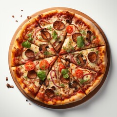 Top View Pizza Topped Sun Dried On White Background, Illustrations Images