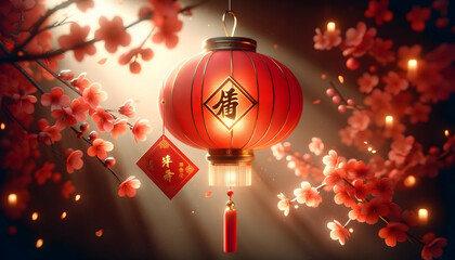 Chinese new year lantern with cherry blossoms.