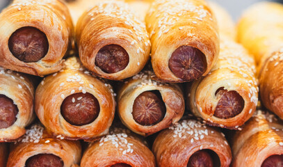 Close-up of sausages in dough