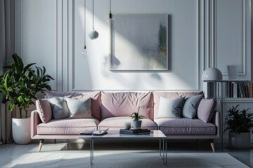 pastel color modern living room with sofa