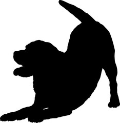 Dog Labrodore playing  silhouette Breeds Bundle Dogs on the move. Dogs in different poses.
The dog jumps, the dog runs. The dog is sitting. The dog is lying down. The dog is playing
