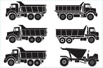 Dump truck silhouette set, Trucks silhouettes, Silhouette dump truck  - obrazy, fototapety, plakaty
