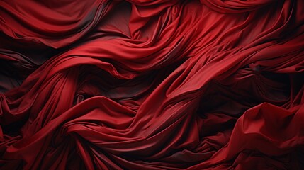 An abstract image of flowing, shiny red fabric draped over a dark background. The composition lacks a specific subject but highlights the texture and movement of the fabric