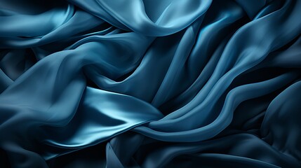 Obraz premium A lustrous silk fabric in a deep shade of blue, elegantly draped over a surface. The smooth, shiny texture adds to its captivating appeal