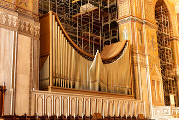 The Huge Pipe Organ In The Cathedral Of Monreale In Italy