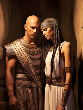 Beautiful Egyptian couple. Dressed in traditional Egyptian clothing.