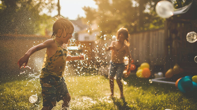 Engaging in a laughter-filled water balloon fight in the backyard