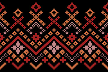 Red Cross stitch colorful geometric traditional ethnic pattern Ikat seamless pattern abstract design for fabric print cloth dress carpet curtains and sarong Aztec African Indian Indonesian