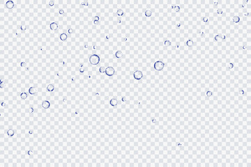 Blue air bubbles, oxygen, champagne crystal clear, isolated on a transparent background of modern design. Vector illustration of EPS 10.