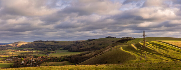 Fine views east from the Fulking escarpment on the south downs West Sussex south east England UK