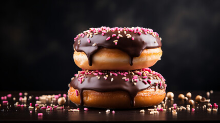 Fototapeta na wymiar Donuts on dark background copy space