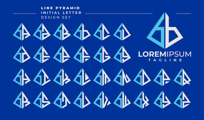 Line abstract pyramid initial lowercase letter B BB logo design set