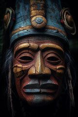 An ancestral mask weathered by time reveals haunting expressions