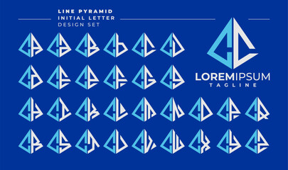 Line abstract pyramid initial letter C CC logo design set - obrazy, fototapety, plakaty