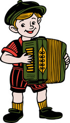 Oktoberfest Boy playing Accordion cartoon illustration - obrazy, fototapety, plakaty