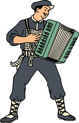 Oktoberfest Man playing Accordion cartoon illustration - obrazy, fototapety, plakaty