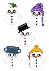 set of cute snowman with hat