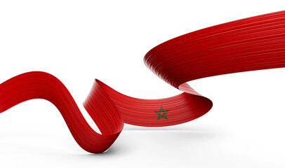 3d Flag Of Morocco 3d Wavy Shiny Morocco Ribbon Isolated On White Background 3d Illustration