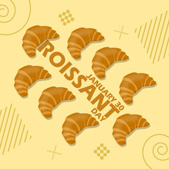 National Croissant Day event banner. Several croissants and bold text on light brown background to celebrate on January 30