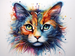 Adorable Water Ink Cat illustration