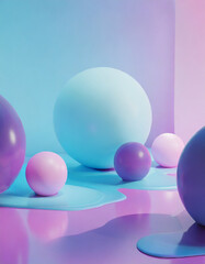 Minimalistic abstract purple and blue spheres in a minimalistic background with copy space for design, wallpapers, templates 
